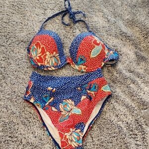 VENUS Floral Bikini - Red and Blue